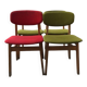 Set of 4 multicoloured wooden office chairs from the 1960s, Mid-Century style, with upholstered seats.