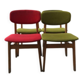 Ensemble de 4 chaises de bureau 1960s multicolores en bois, style Mid-Century, assises rembourrées