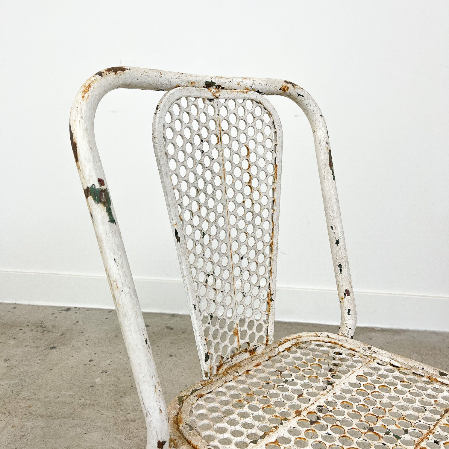 Set of three vintage industrial metal bistro chairs by Rene malaval