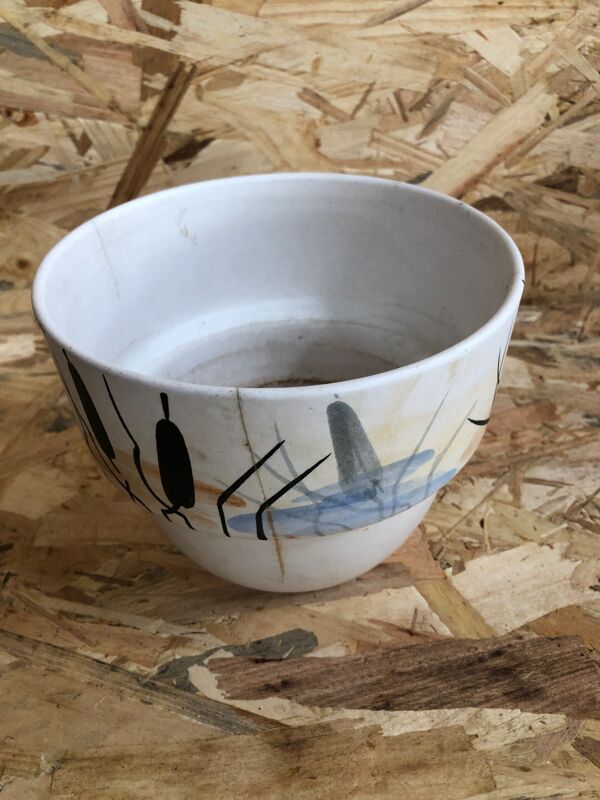 Lot 3 anciens caches pot Milet Sevres céramique décor roseaux vintage