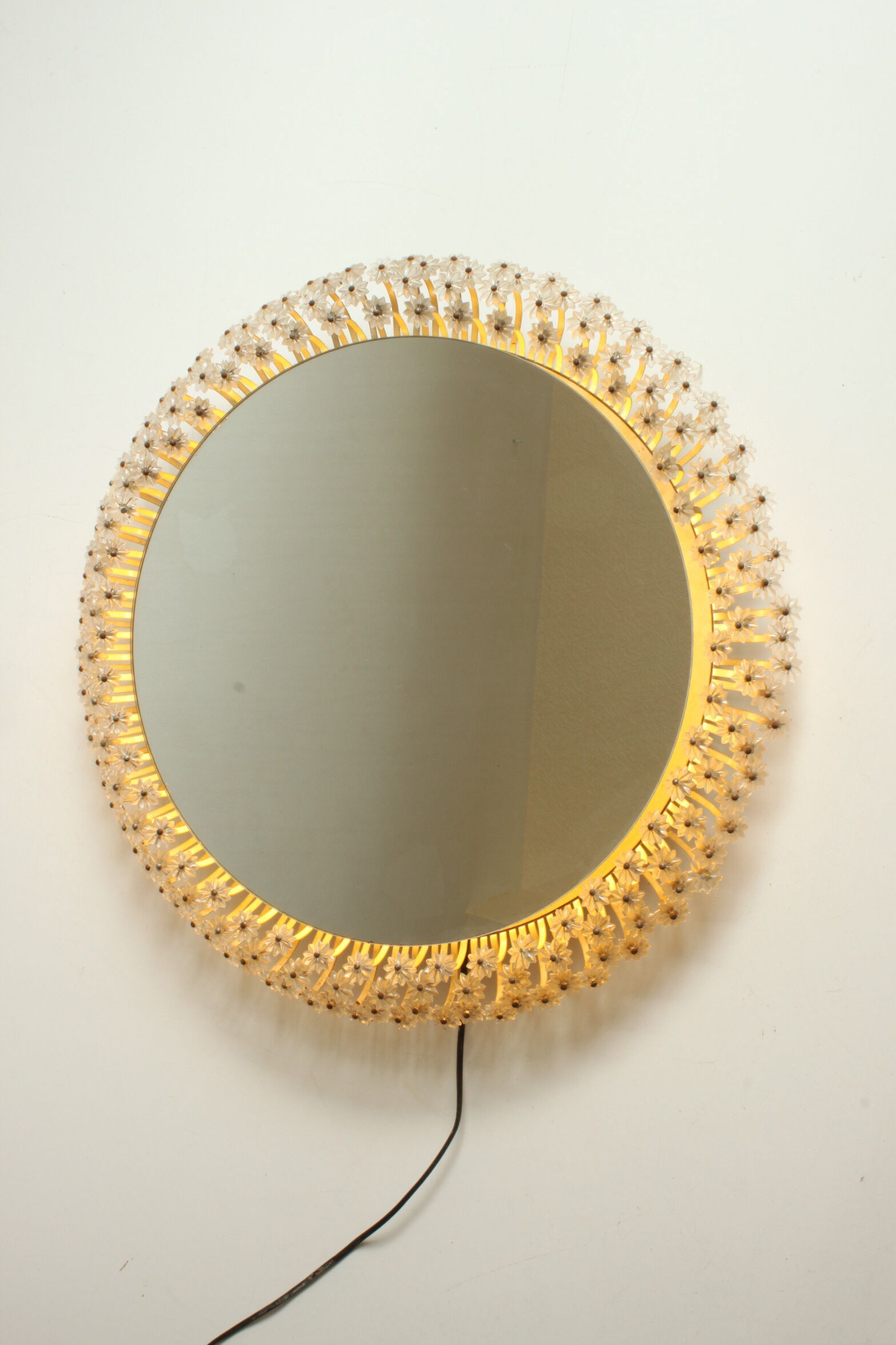 Illuminated flower mirror by Emil Steynar for Rupert Nikoll, Austria 1960s, 68cm.
