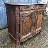 Buffet Louis XV ancien en chêne massif à 2 tiroirs et 2 portes