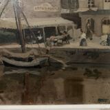 Huile sur toile encadrée " Vue sur le port " XX siècle