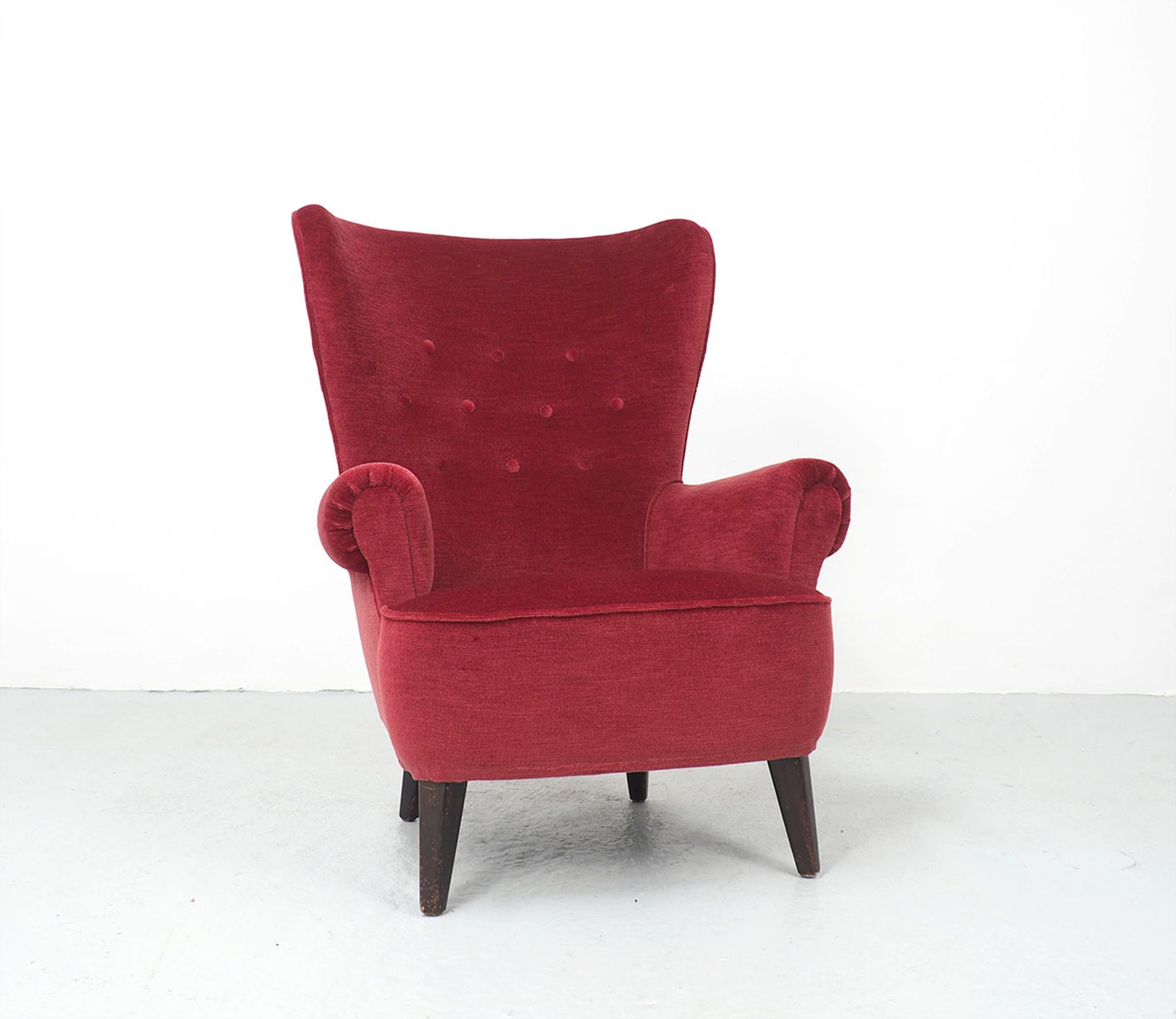 Artifort velvet red lounge chair by Theo Ruth, 1950's