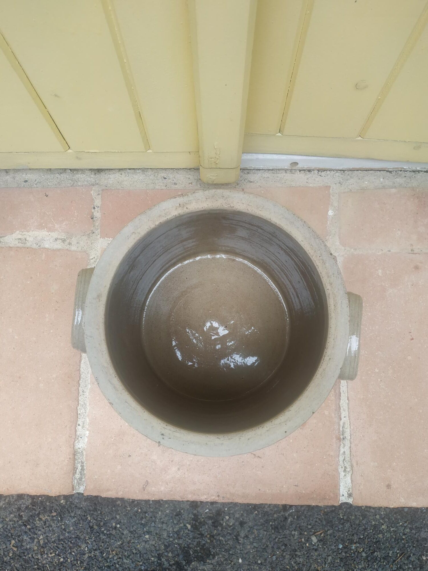 Old grease maker with two handles in gray glazed sandstone early 20th century