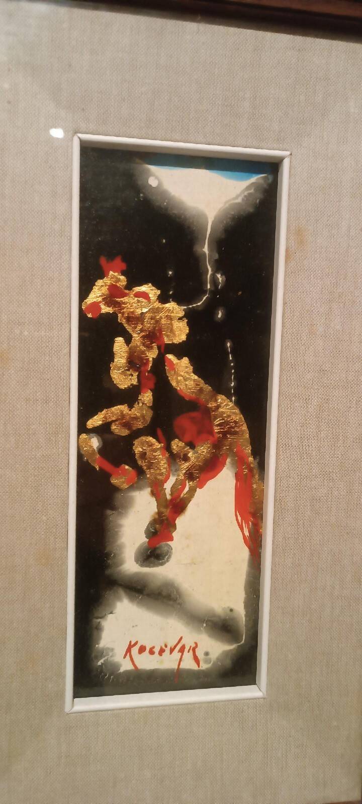 Abstract painting of a horse - gold leaf and enamel - Kocevar, 1970s