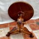 Old pedestal table in oak wood with marble