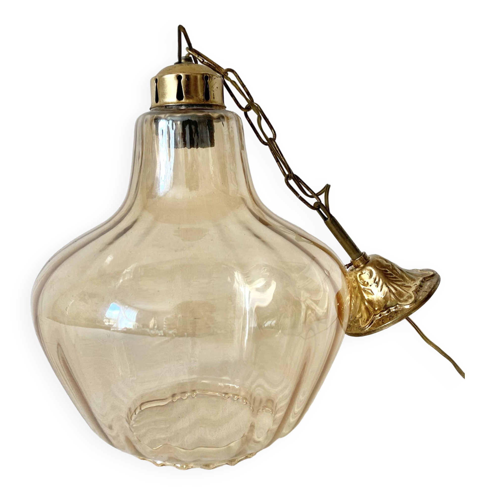 Vintage amber glass pendant light