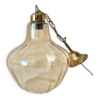 Vintage amber glass pendant light