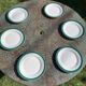 6 flat antique earthenware plates with dark green edging Digoin sarreguemines old france