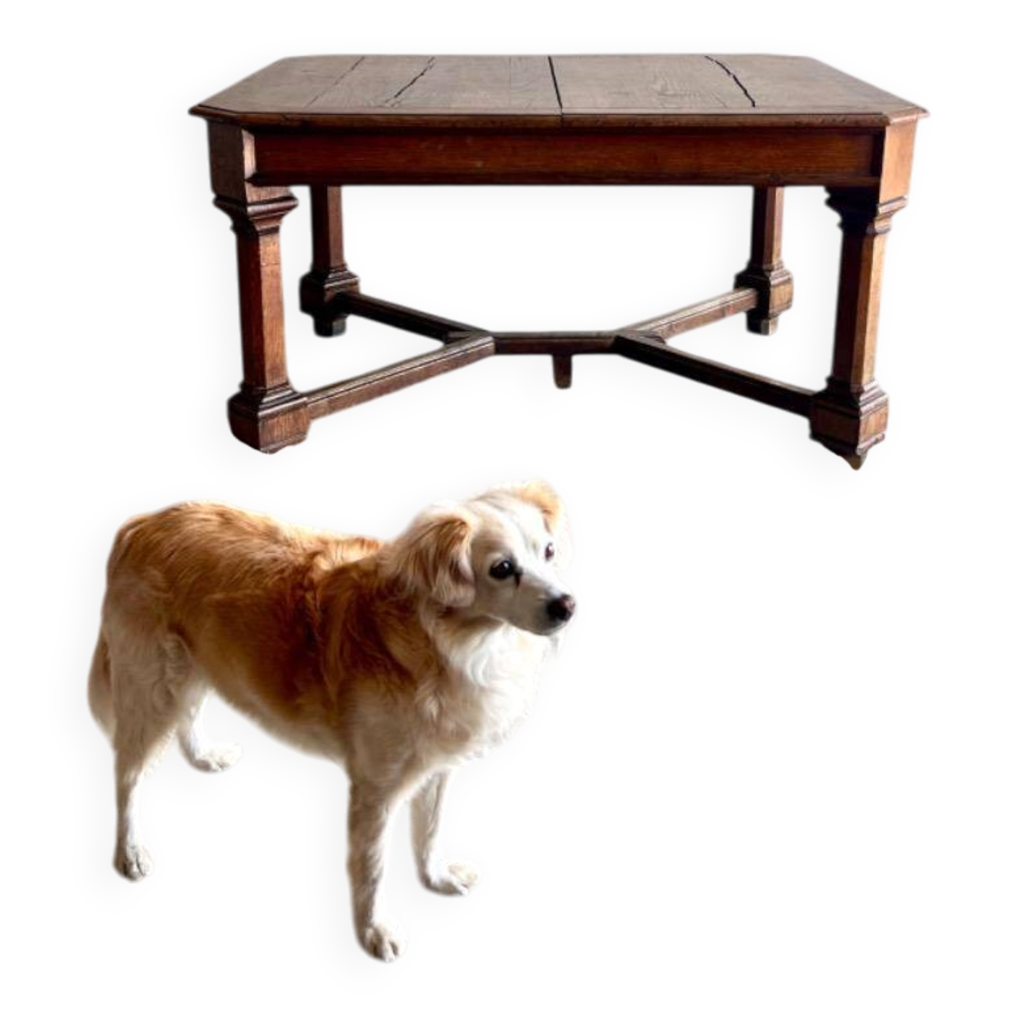 French dining table in Neo-Renaissance style with cross legs.