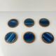 Set of 6 blue agate and wood coasters, mid-century modern.