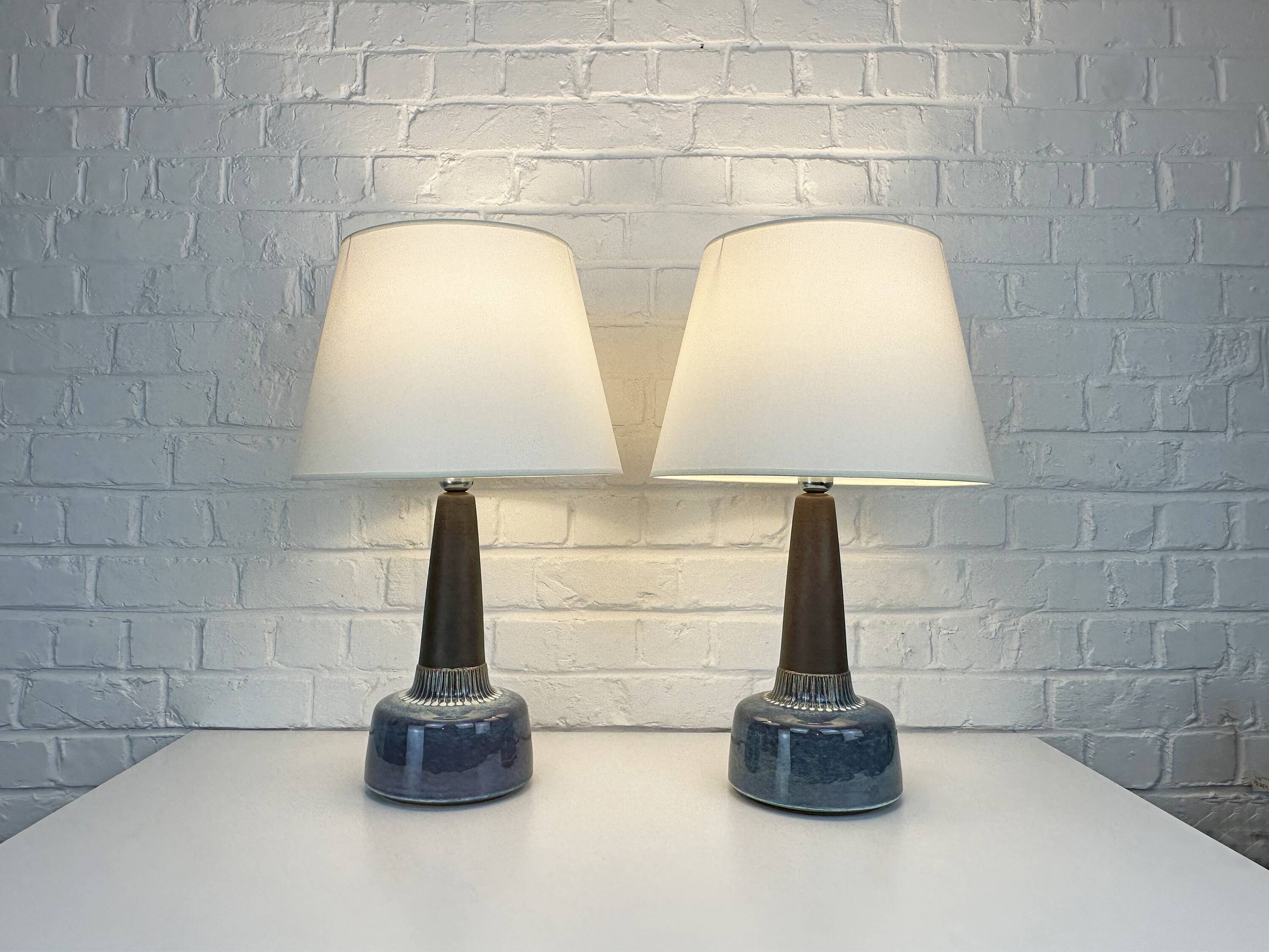 Pair of large blue table lamps Søholm Einar Johansen Denmark 1960s