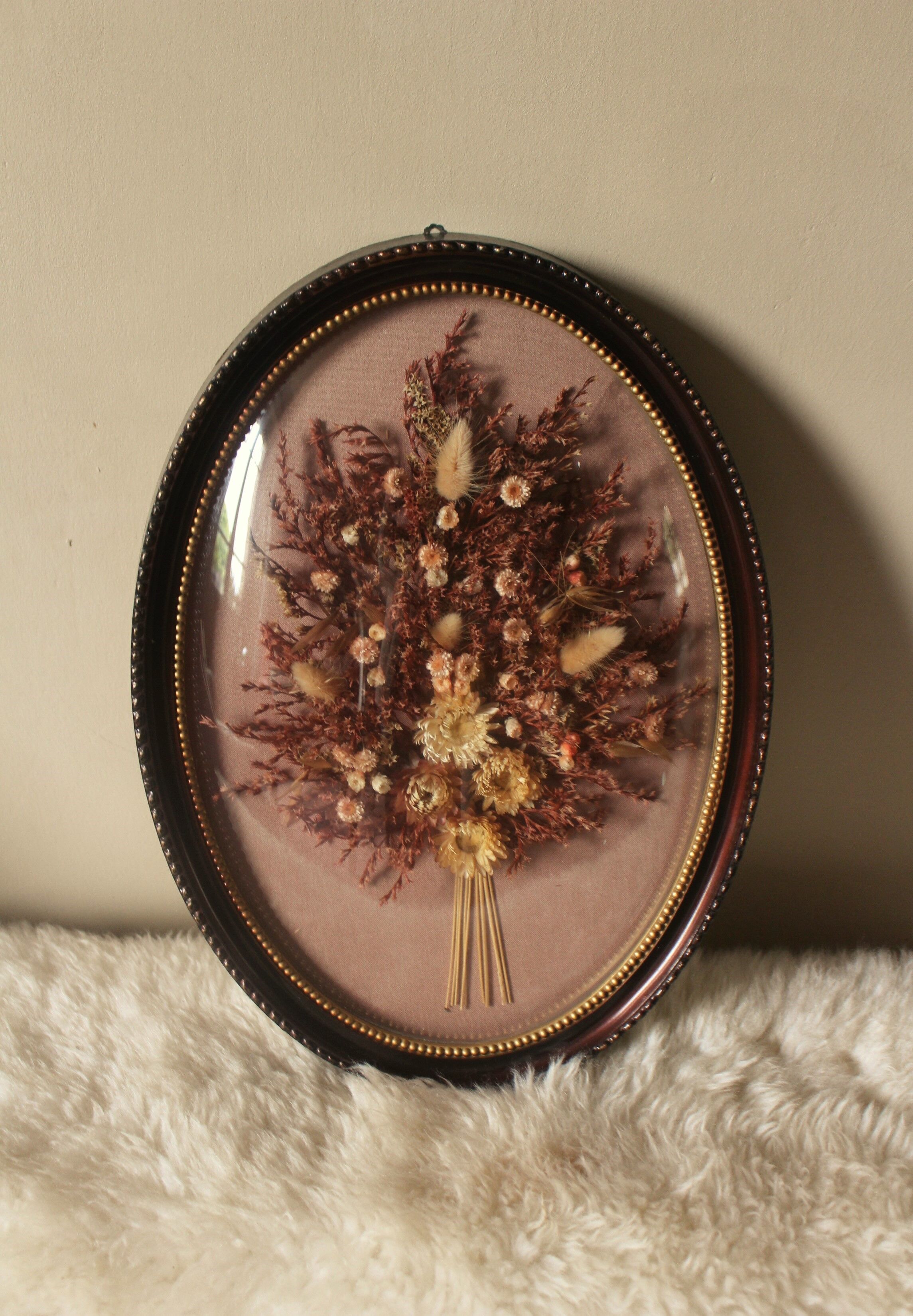 Domed glass frame vintage dried flowers