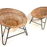 Set of 2 wicker pod chairs from the 60s