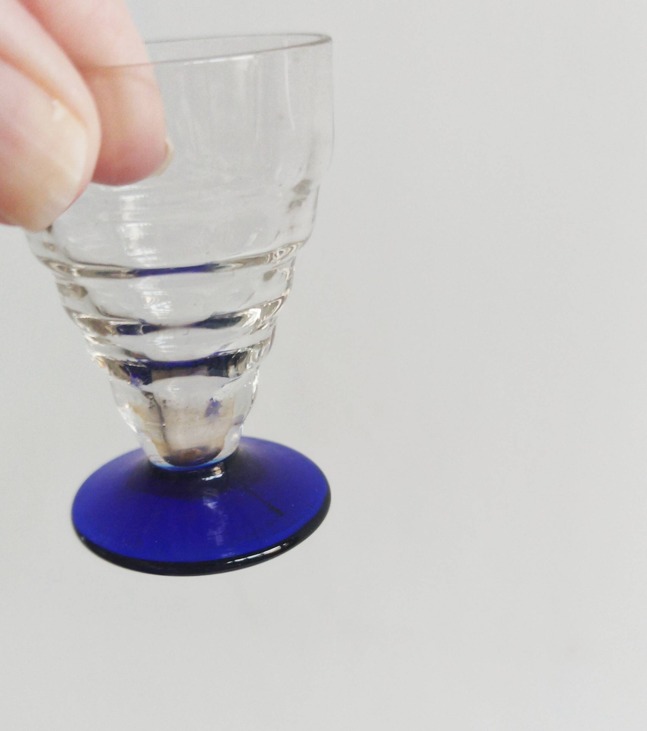 Set of 16 antique Art Deco cobalt blue stemmed glasses