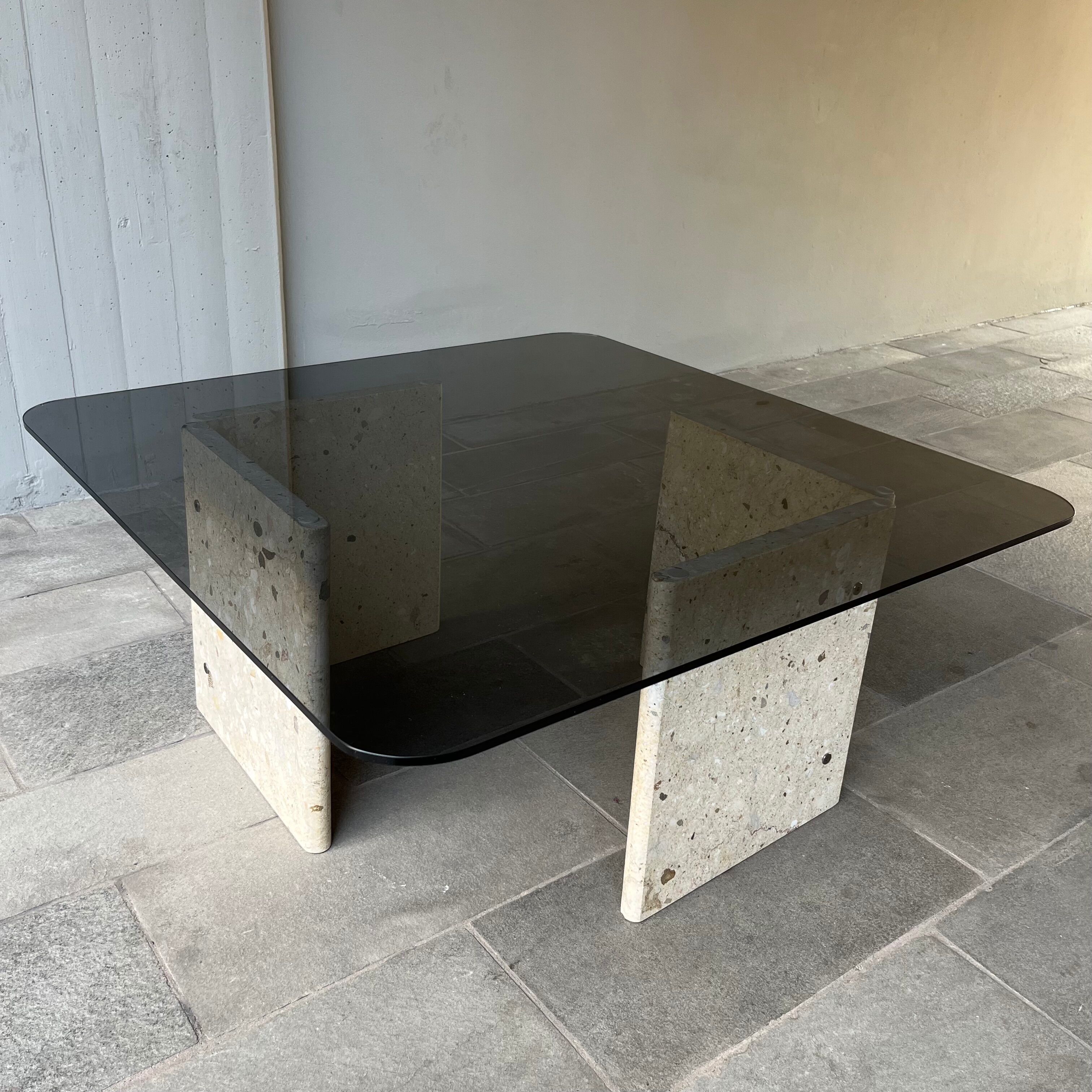 Vintage marble and smoked glass coffee table 70's