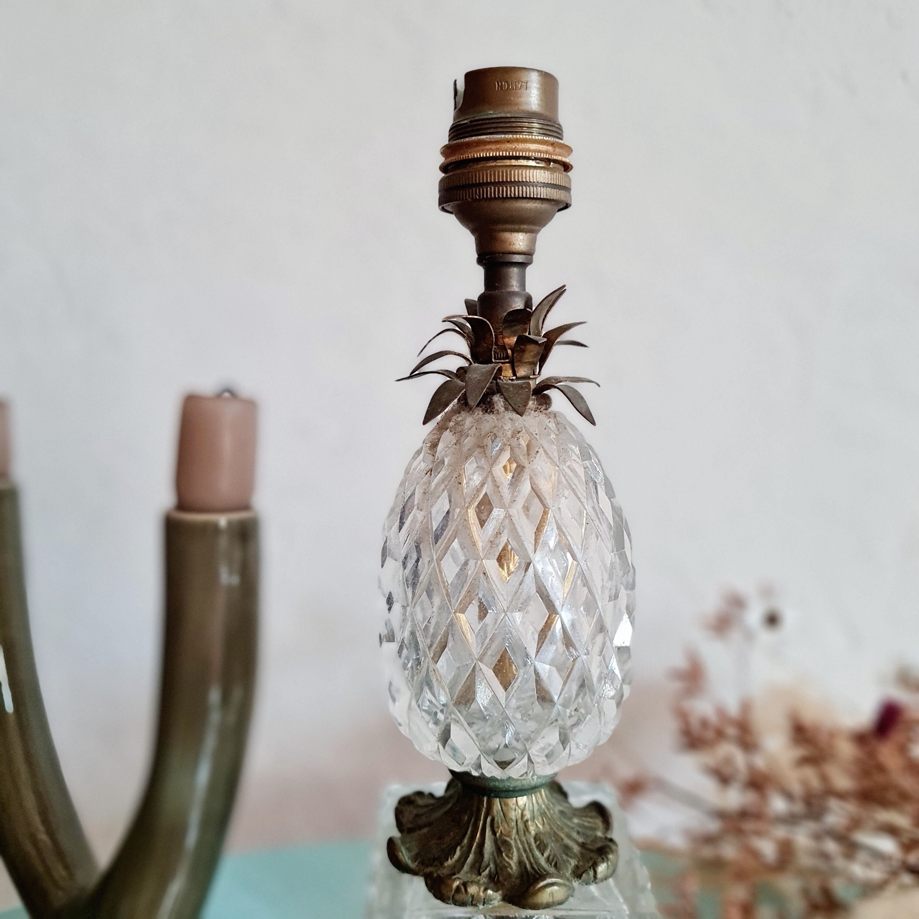 Pied de lampe verre ciselé ananas
