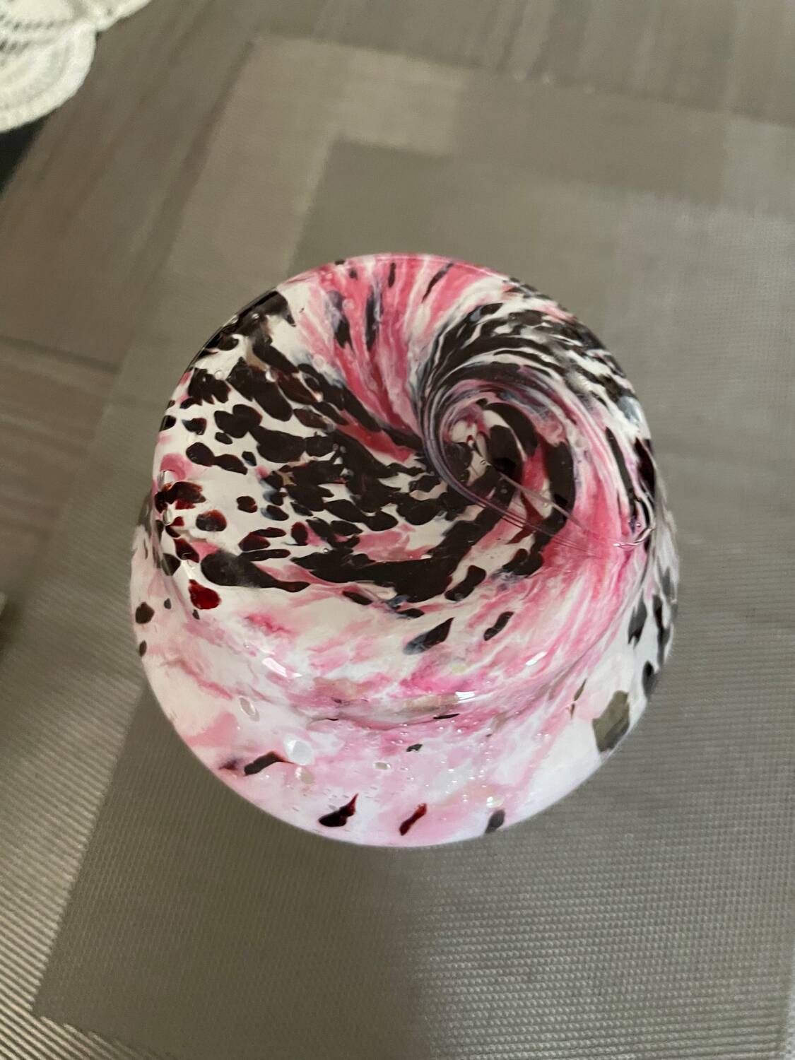 Pink and black blown glass vase