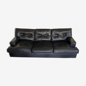 Canapé 3 places cuir véritable noir marque Erton