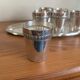 Vodka shot liqueur service in vintage silver metal