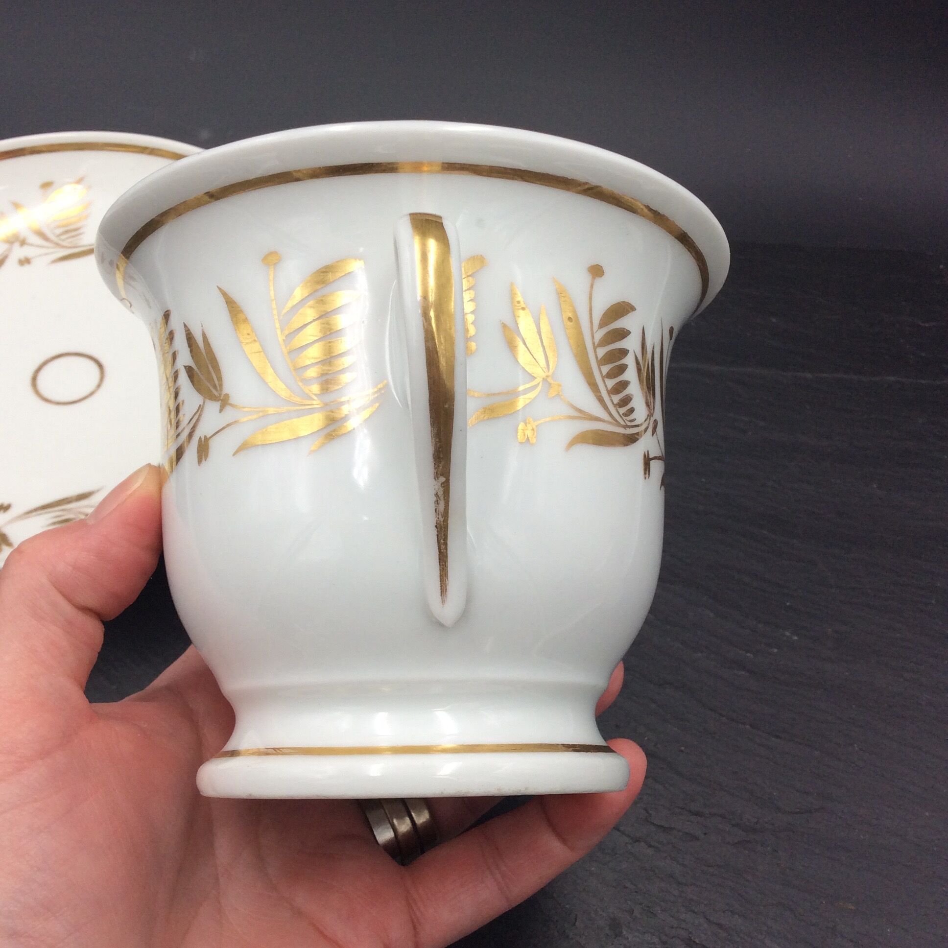Cup and saucer porcelain of paris empire decoration golden foliage nineteenth