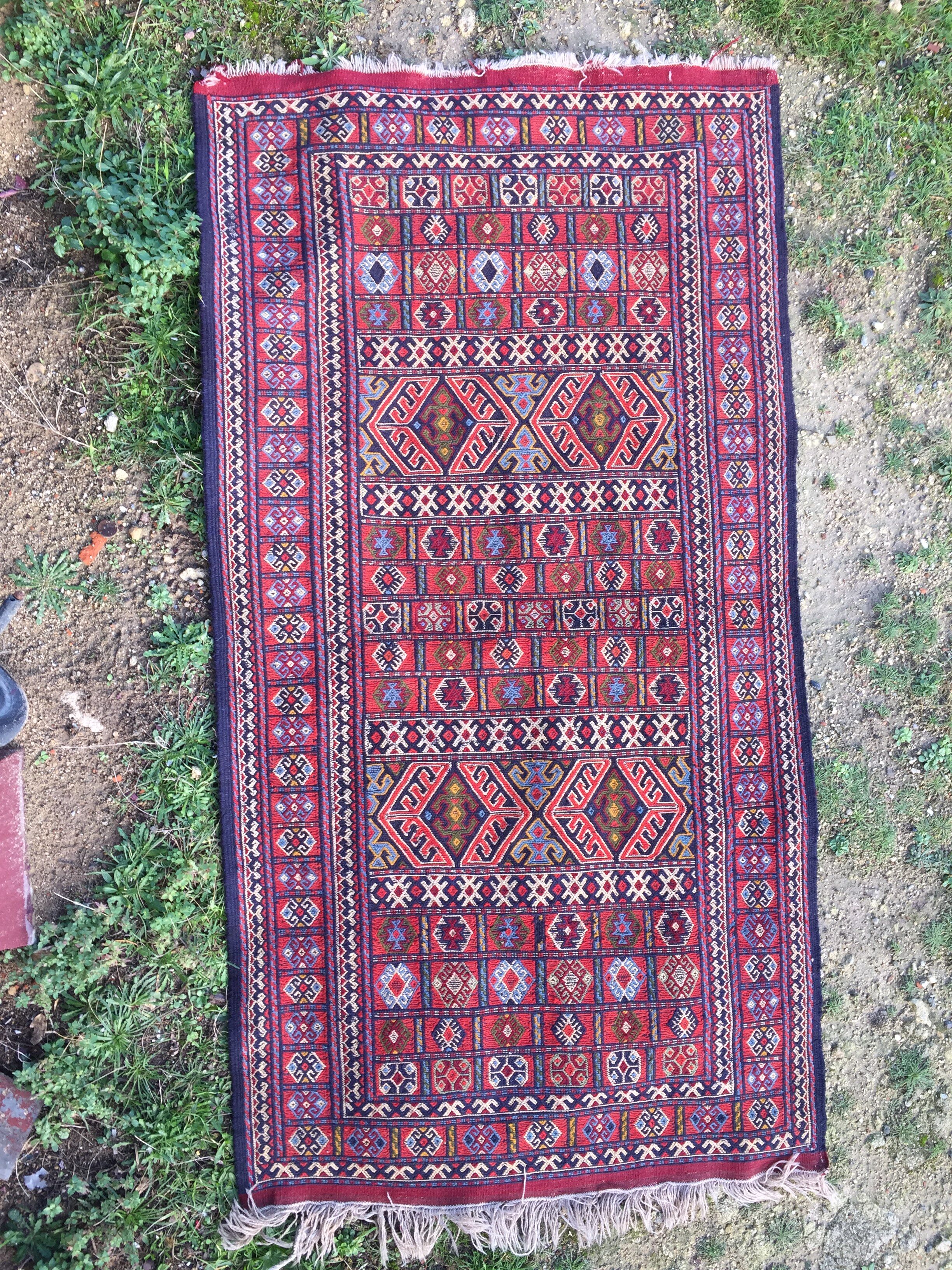 Berber carpet, woven and embroidered, wool 204 x106 cm 20th century