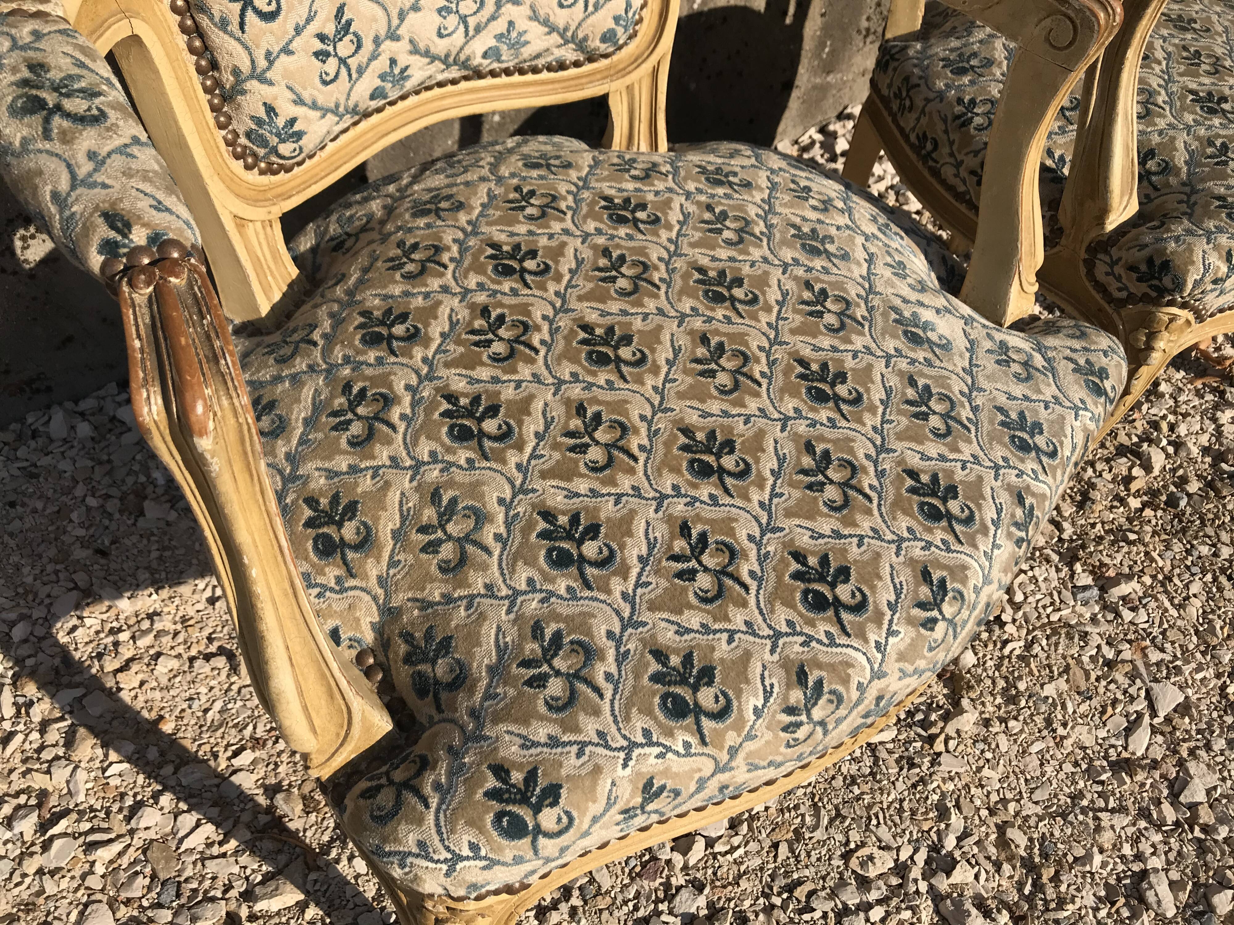 Pair of Louis XV-style convertible armchairs