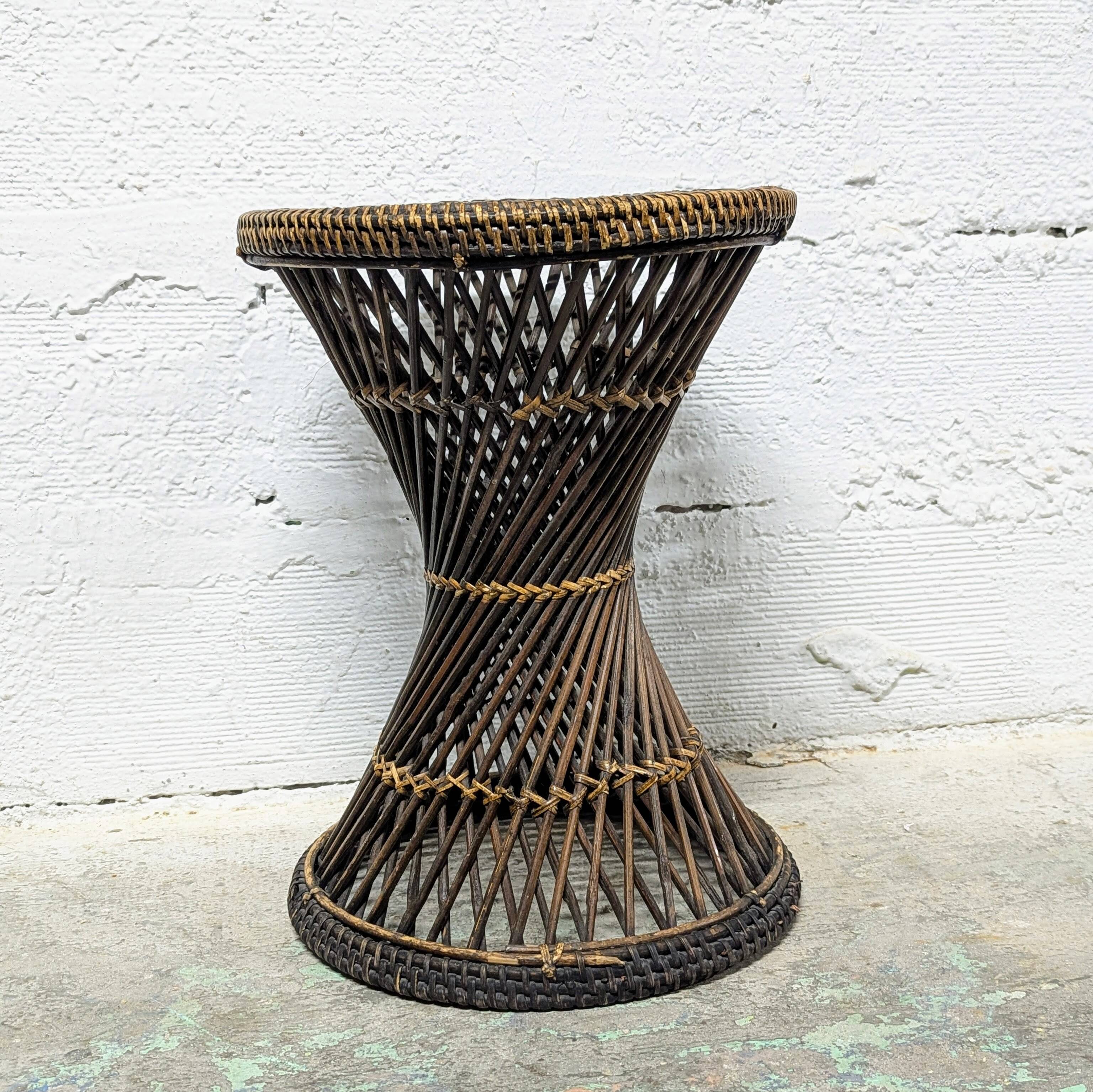 Vintage rattan diabolo stool