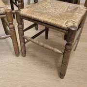 Set of 6 vintage wooden ladder-back dining chairs with woven seats
