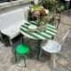 Table de jardin pliante en bois vert et beige ⌀ 95 cm