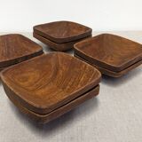 Set of 8 Scandinavian olive wood ramekins, France circa 1960.