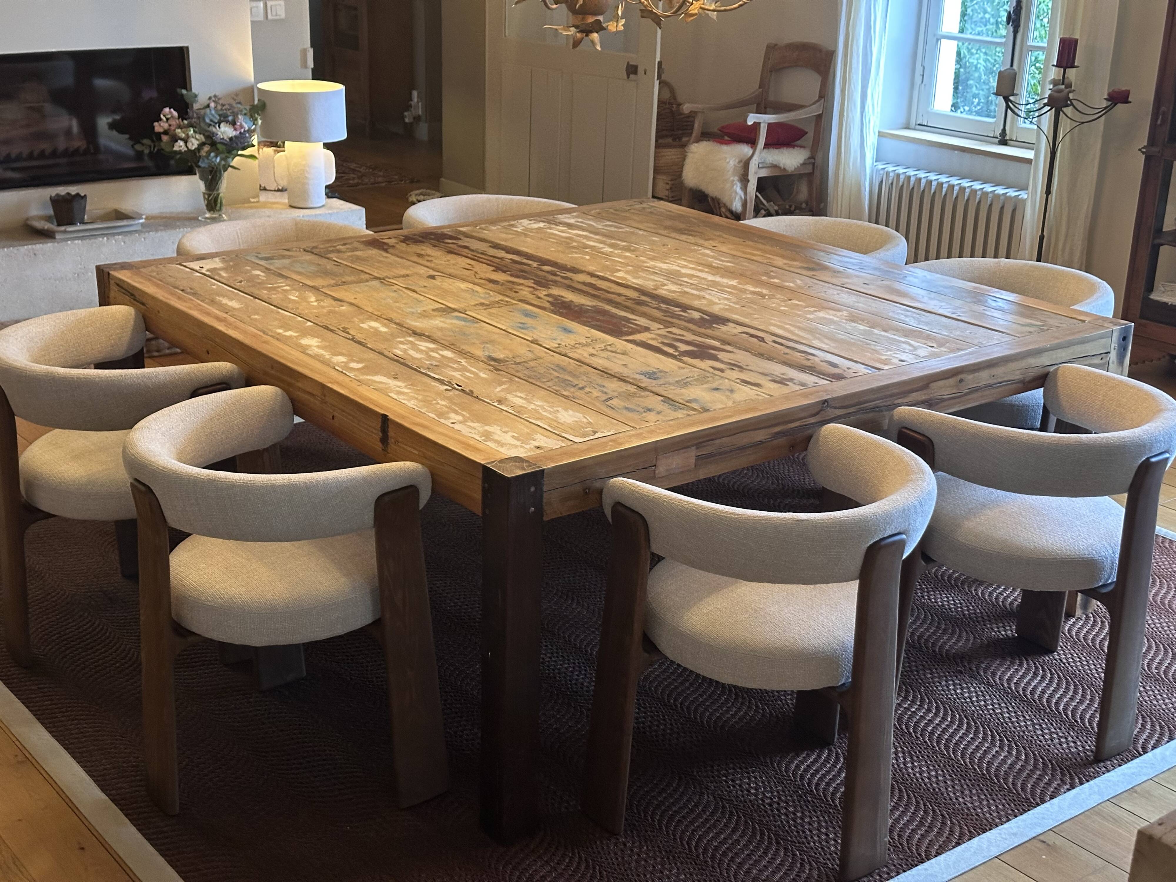 Beautiful large square table made of recycled teak.