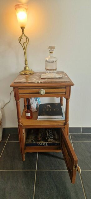 Louis Philippe style bedside table in cherry and ash wood