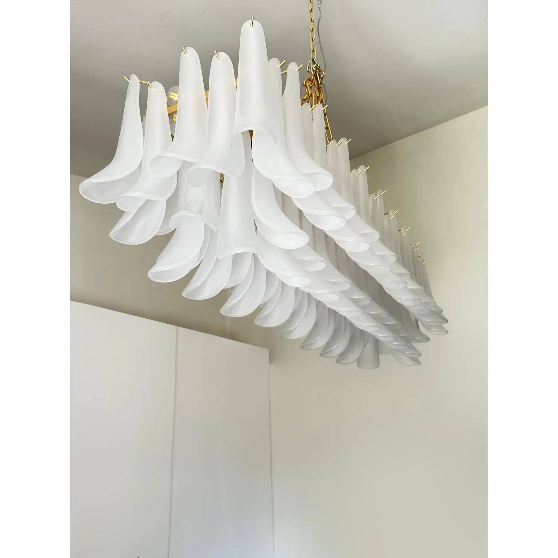 Contemporary Modern Frosted "Selle" Murano Glass Rectangular Chandelier in