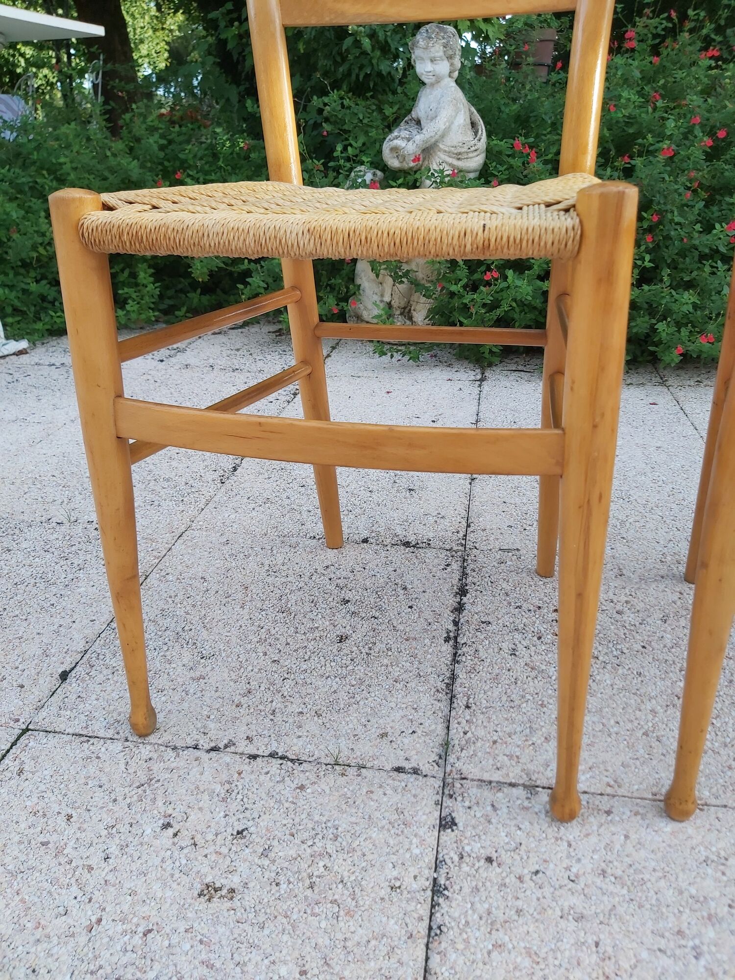 Pairs of chairs rope and wood 50s Italy