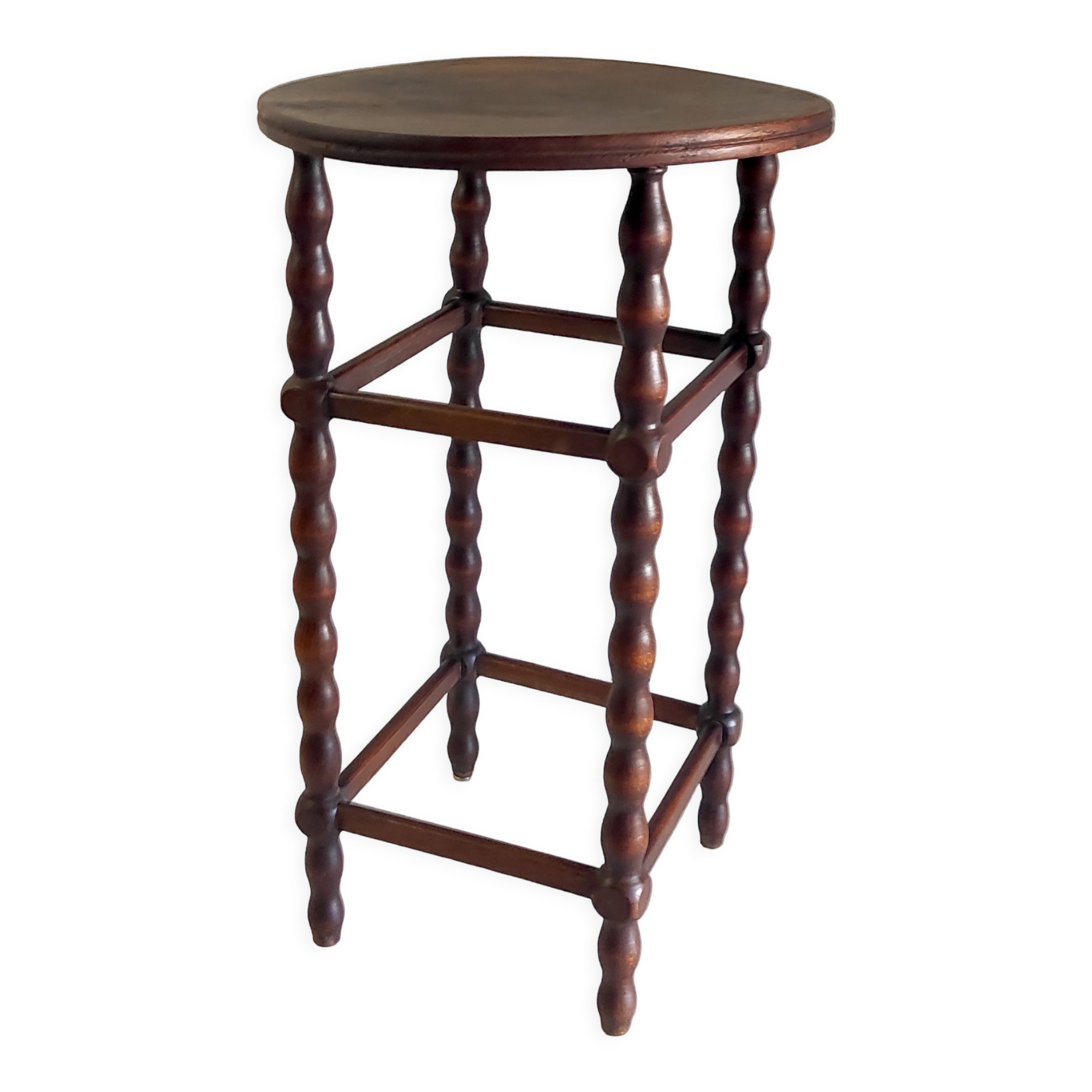 Side table / pedestal table in turned solid wood – 40s/50s