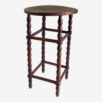 Side table / pedestal table in turned solid wood – 40s/50s