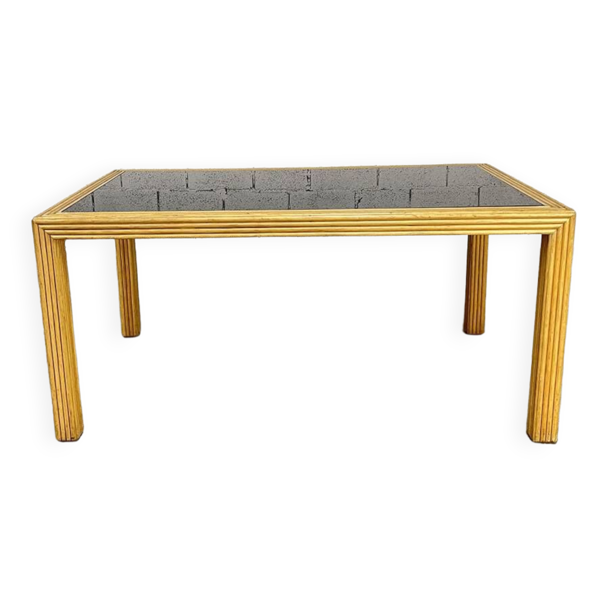 Italian rattan and glass table from the 1970s