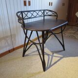 Vintage children's desk console bamboo rattan curved wood Thonet style 80s dark mahogany