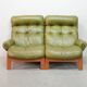 Scandinavian Rybo Rykken Olivegreen Leather 2-Seat Ry-Wing Lounge Sofa, 60s