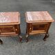 Pair of Louis XV style bedside tables with marquetry veneer, marble top, f