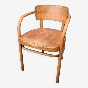 Curved wood armchair around 1950 vintage
