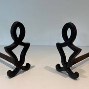 Pair of Cast Iron Chenets with Figurative Anthropomorphic Silhouette, by Raymon