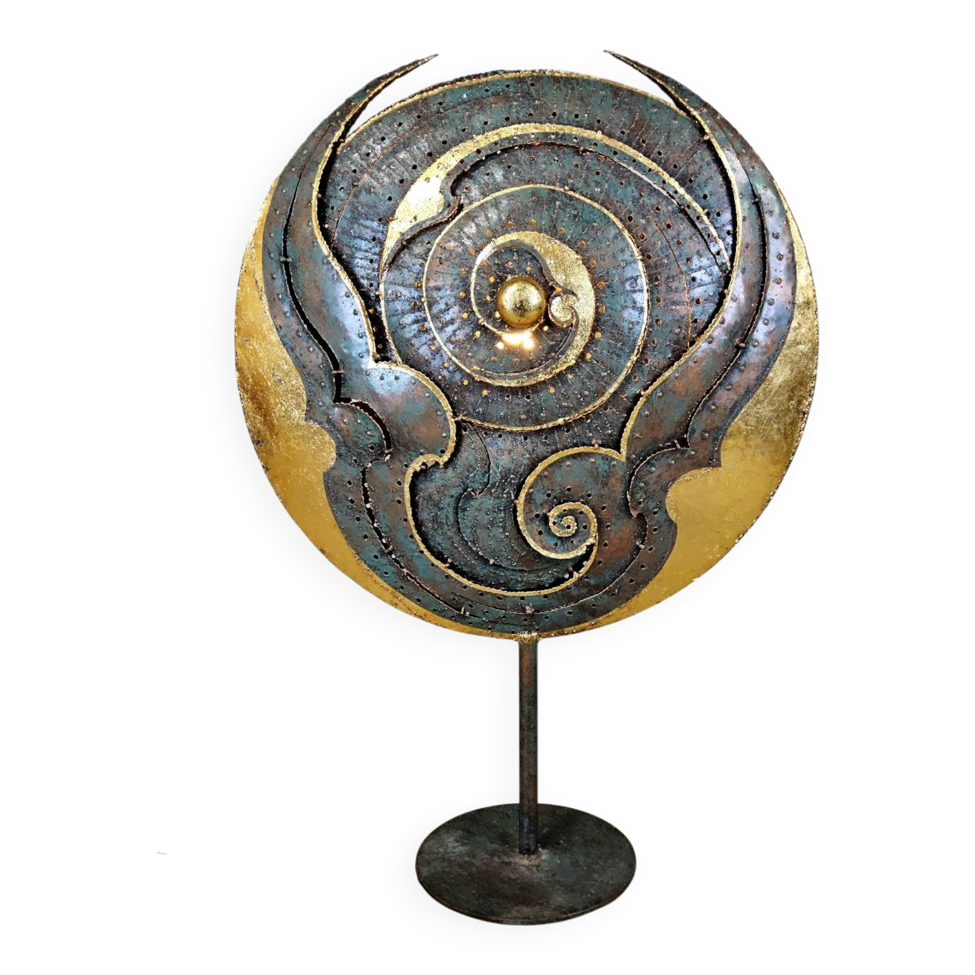 Unique large metal Thai art sculpture floor lamp goldleaf