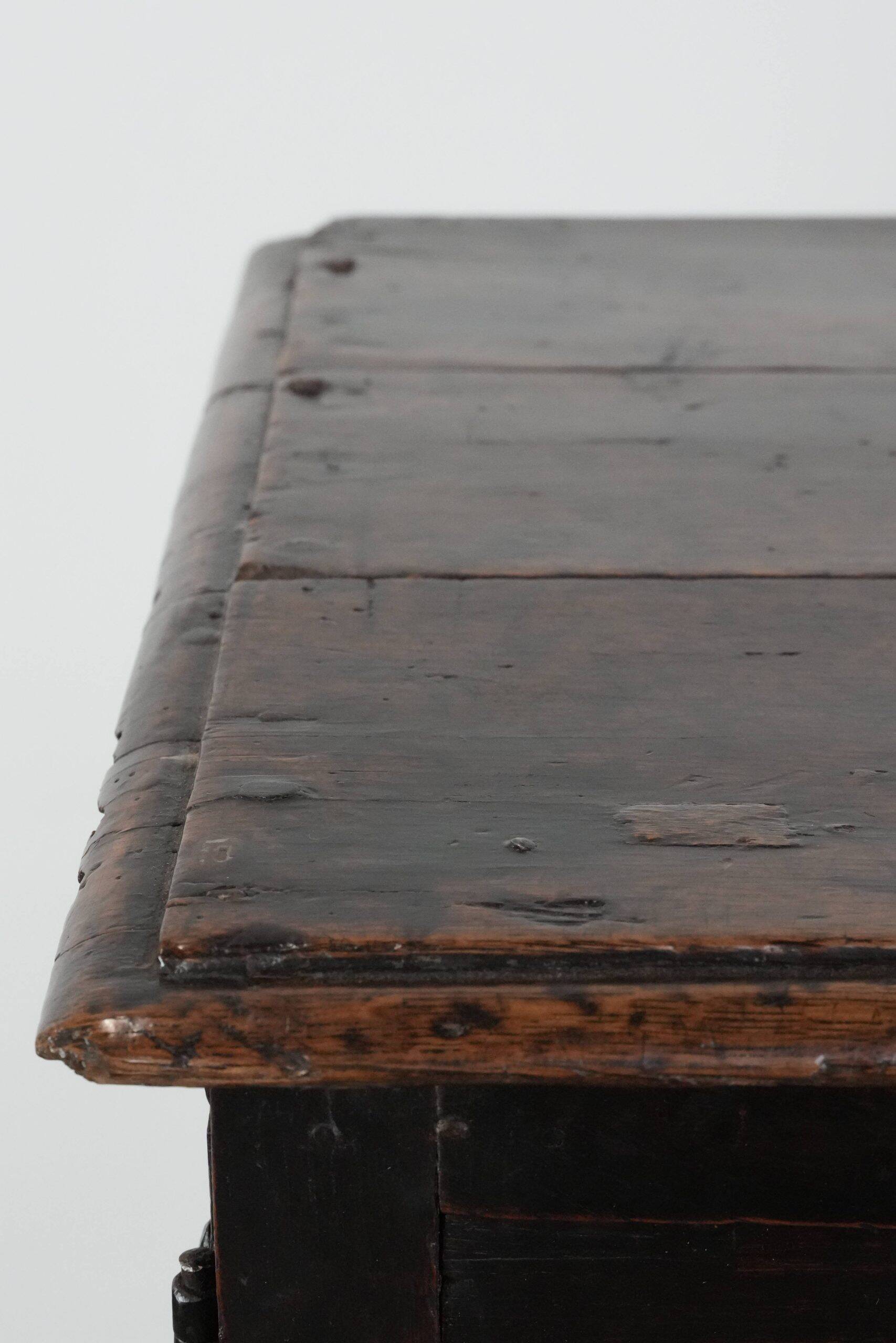 Unique antique English cabinet on stand made of oak from the 17th century