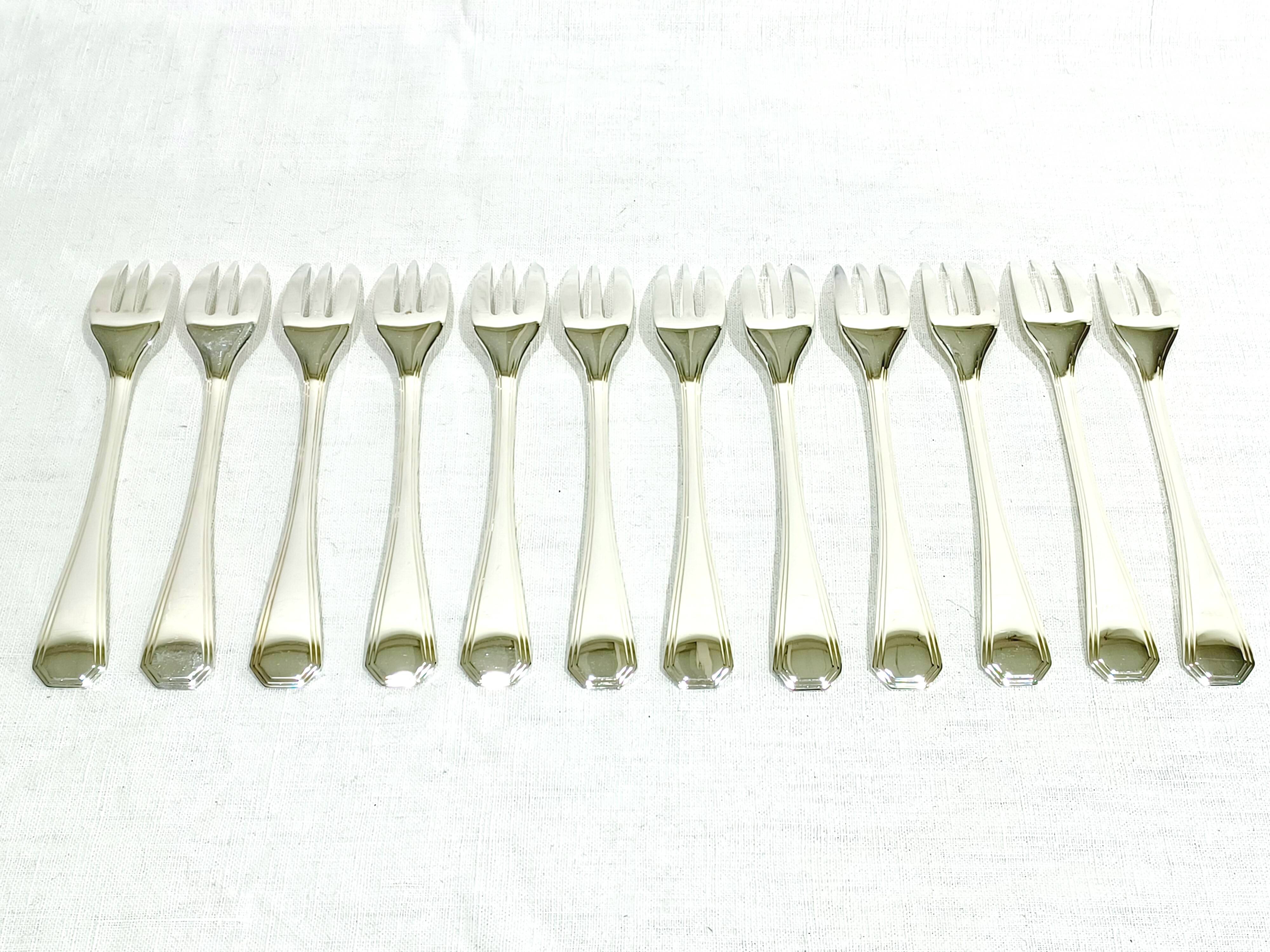 Christofle – 12 Silver Plated Cake Forks, America Model
