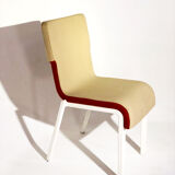 Contemporary design chair in white lacquered fabric and metal