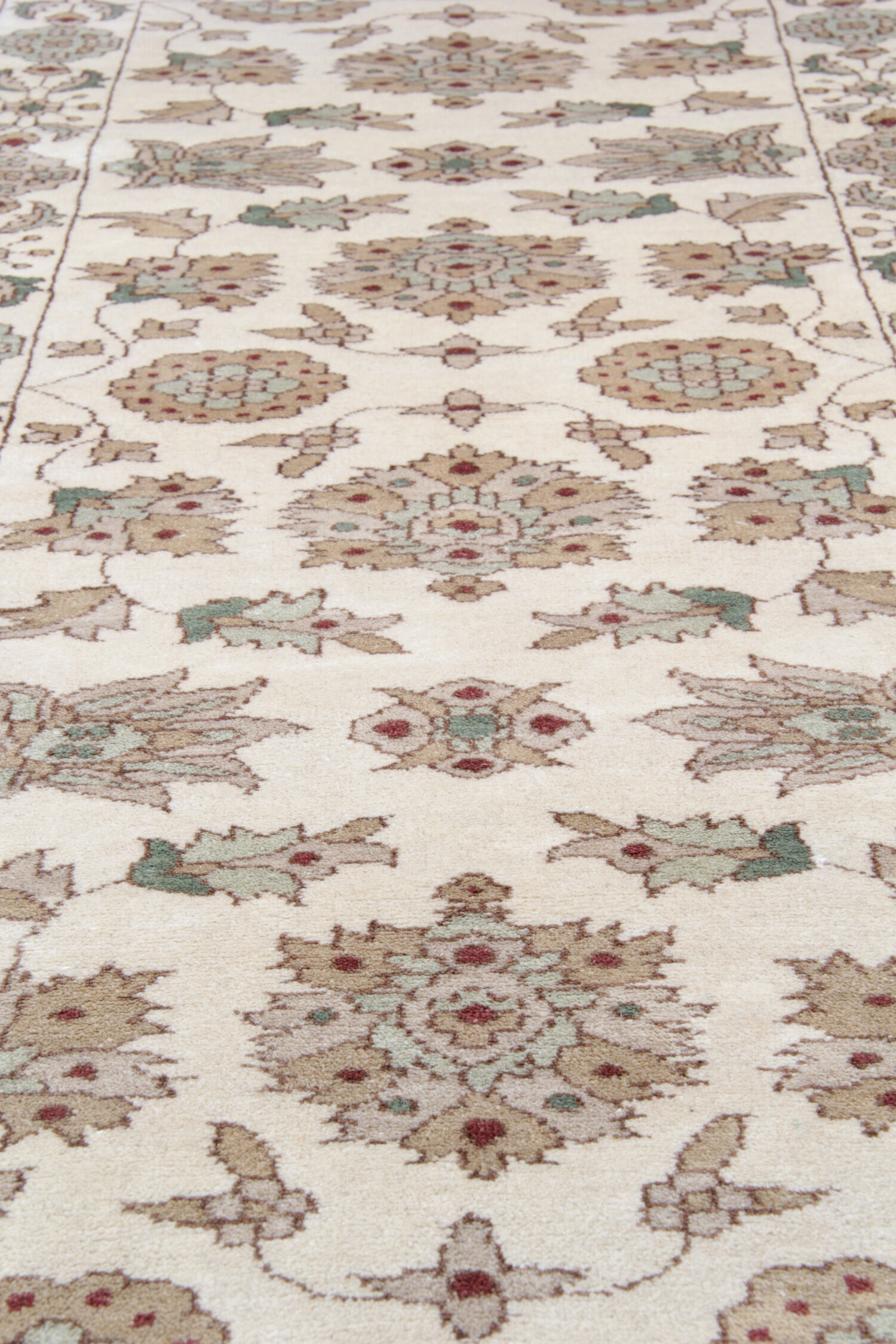 Handmade Ziegler Wool Rug, Cream and Green Wool Runner Rug- 80x185cm