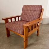 Old vintage Scandinavian design pine armchair from the 70s